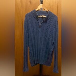 Tasso Elba Blue Polo Knit 1/4 Zip Cable Knit Sweater Sz L